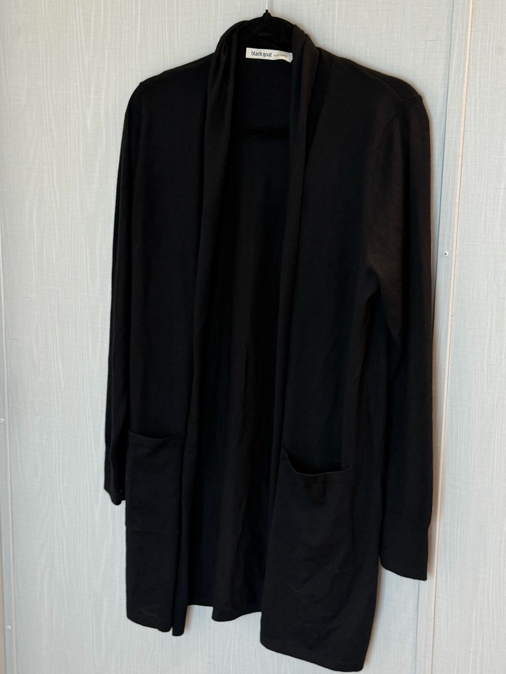 Black Goat Cashmere Long Open Cardigan Size L Minimalist Black Lightweight